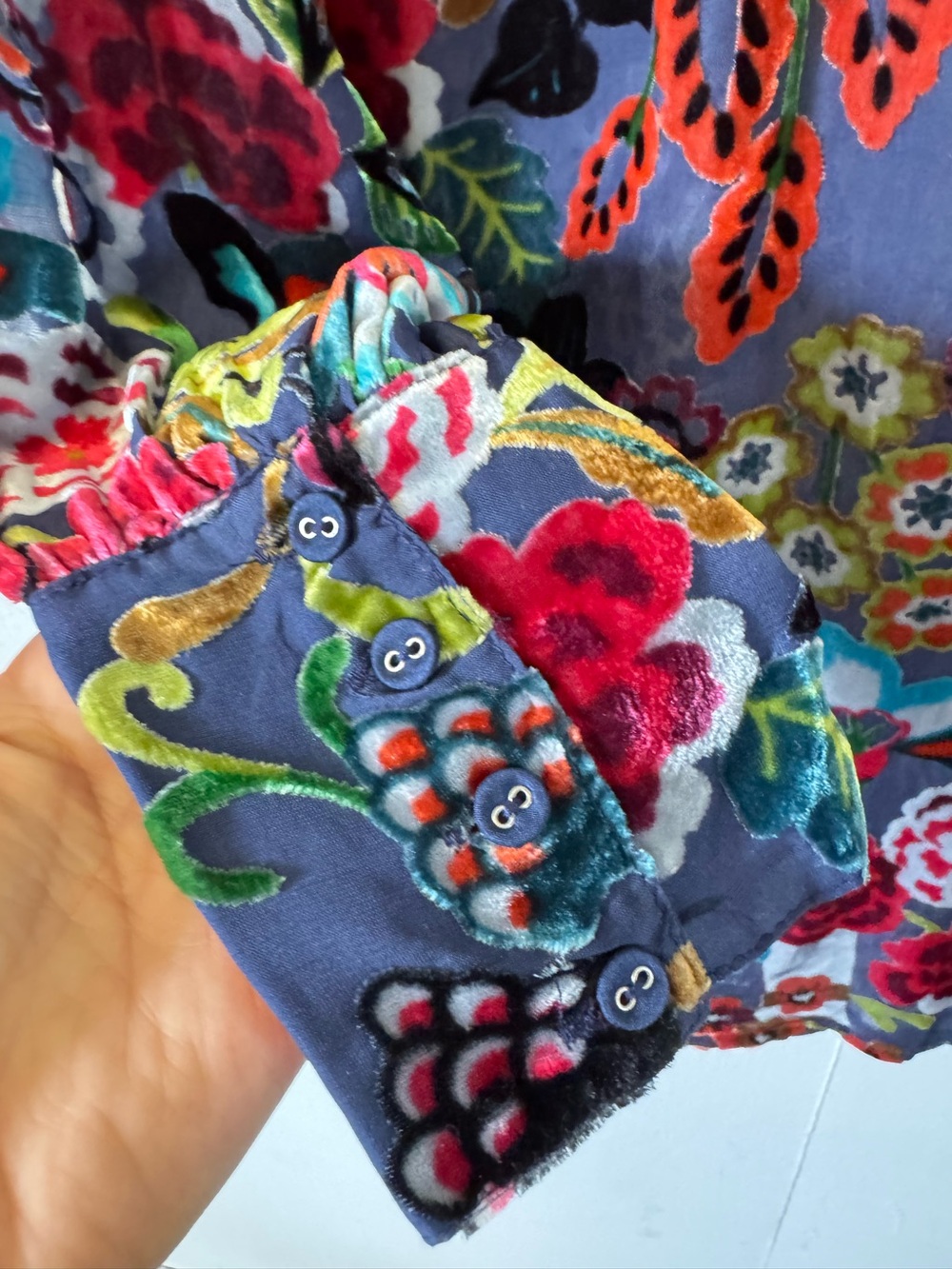 Johnny Was Minto Burnout Yrene Blouse Colorful Velvet Top Whimsigoth Medium NWT - Picture 7 of 13